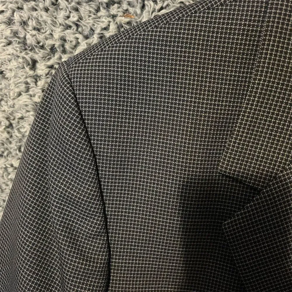 Lion Men's Houndstooth Wool Blazer Jacket Black Size 50 Formal